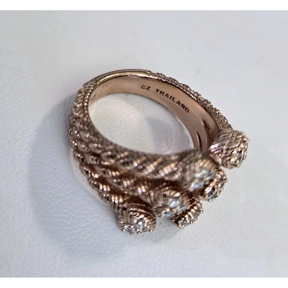 Judith Ripka Sterling Silver 925 Rose Gold Vermeil CZ‎ Heart 3 Band Ring Sz 7.75